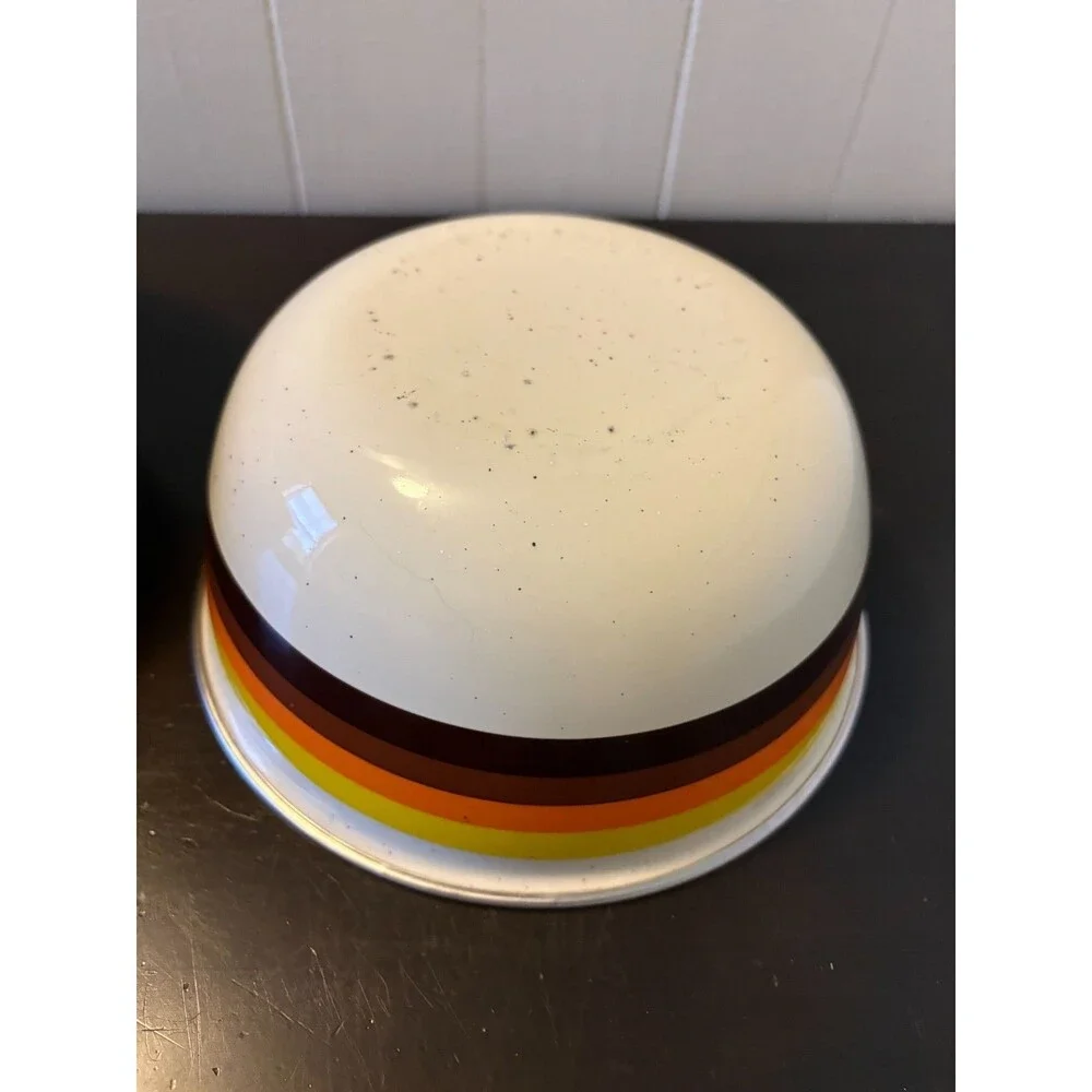 Vintage Enamel Mixing Bowls Set of 2 Striped Yellow Orange Brown 8